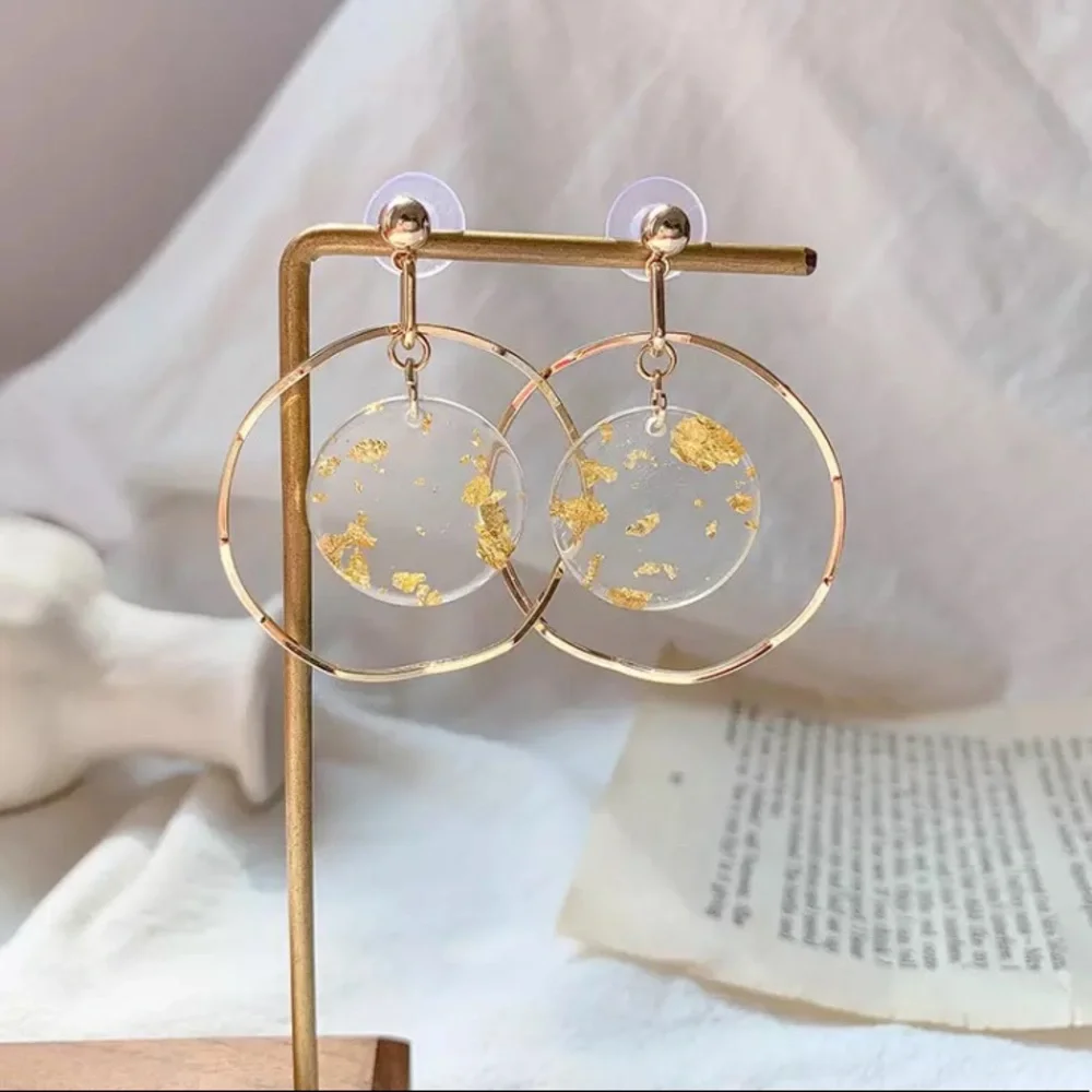 “Miya” Gold Flake Clear Resin Boho Hoop Earrings